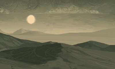 Empty rural landscape illustration. Alien world space art. © Jakub