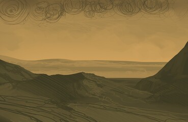 Empty rural landscape illustration. Alien world space art. © Jakub