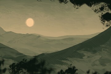 Empty rural landscape illustration. Alien world space art. © Jakub