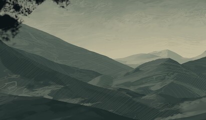 Empty rural landscape illustration. Alien world space art. © Jakub
