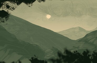 Empty rural landscape illustration. Alien world space art. © Jakub