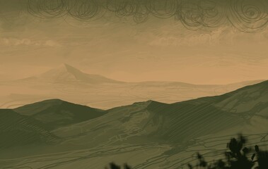 Empty rural landscape illustration. Alien world space art. © Jakub
