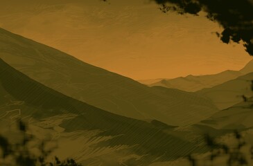 Empty rural landscape illustration. Alien world space art. © Jakub