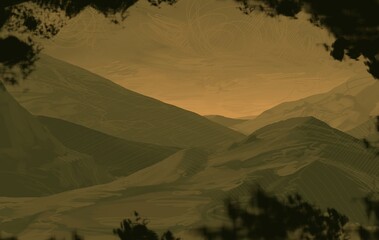 Empty rural landscape illustration. Alien world space art. © Jakub