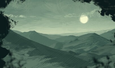 Empty rural landscape illustration. Alien world space art. © Jakub