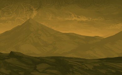 Empty rural landscape illustration. Alien world space art. © Jakub