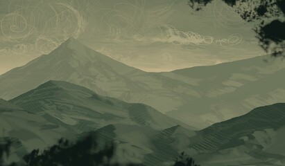 Empty rural landscape illustration. Alien world space art. © Jakub
