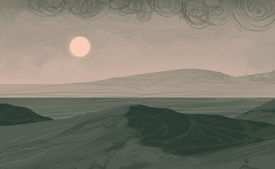 Empty rural landscape illustration. Alien world space art. © Jakub