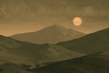 Empty rural landscape illustration. Alien world space art. © Jakub