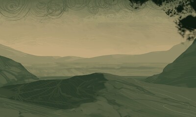Empty rural landscape illustration. Alien world space art. © Jakub