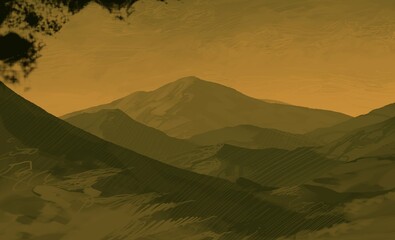 Empty rural landscape illustration. Alien world space art. © Jakub