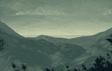 Empty rural landscape illustration. Alien world space art. © Jakub