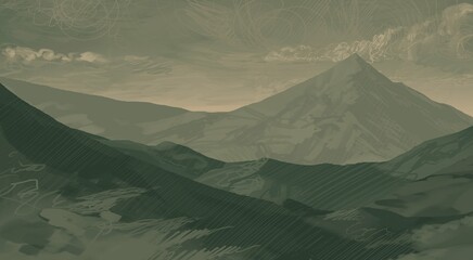 Empty rural landscape illustration. Alien world space art. © Jakub