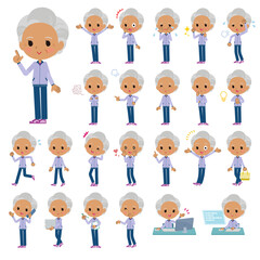 様々な感情表現をする薄紫ジャージ高齢女性のセット