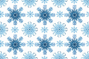 Winter horizontal background. Geometric  snowflakes on a white background.