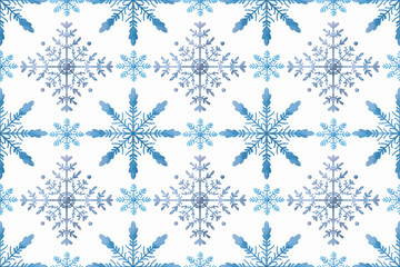 Winter horizontal background. Geometric  snowflakes on a white background.