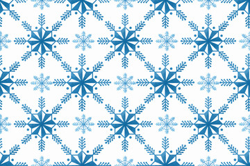 Winter horizontal background. Geometric  snowflakes on a white background.