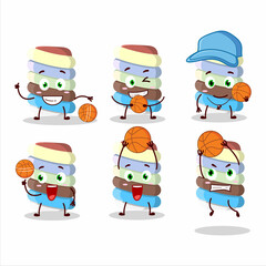 Talented rainbow marshmallow twist cartoon character as a basketball athlete