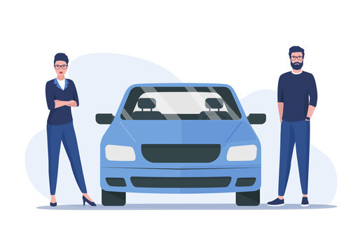 Car owners. Colored flat illustration. Isolated on white background.