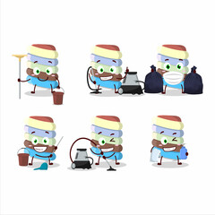 Cleaning service rainbow marshmallow twist cute cartoon character using mop