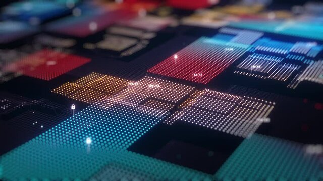 Blockchain concept. Big data binary code futuristic information technology, data flow. Transferring of big data.  interconnected blocks of data depicting a cryptocurrency blockchain. 3D Rendering.