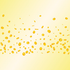 American dollar coins falling. Enchanting scattered USD coins. USA money. Memorable jackpot, wealth or success concept. Vector illustration.