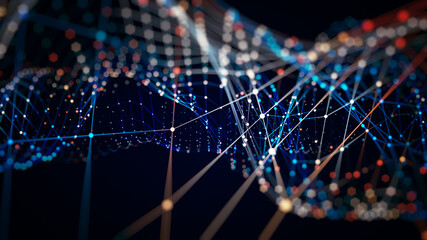 Obraz premium Technology network background concept. Global network. Big data and cybersecurity. Transfer and storage of data sets, blockchain. Abstract connected dots and lines network background.