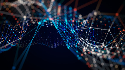 Technology network background concept. Global network. Big data and cybersecurity. Transfer and storage of data sets, blockchain. Abstract connected dots and lines network background.