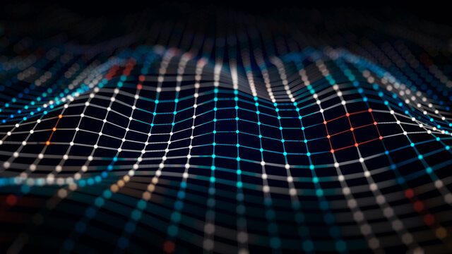 Abstract technology big data background concept. Artificial intelligence tech. Big data and cybersecurity. Transfer and storage of data sets, blockchain, server. Abstract background. 3D illustration.