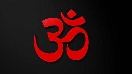 3d illustration red aum icon on black background