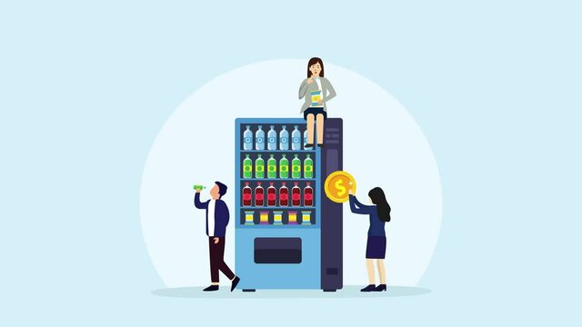 Group of people buying drinks on vending machine