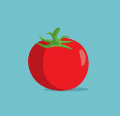 Tomato on Turquoise Background Vector Pop Art Style Illustration