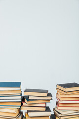 stacks of old books for learning in the library on a white background