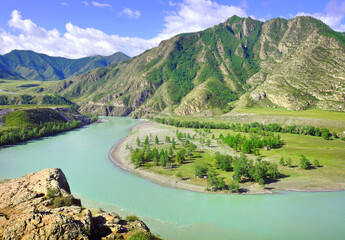 The confluence of Katun and Chuya in the Altai Mountains