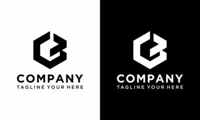 Abstract letter cb geometric hexagonal design logo vector template. on a black and white background.