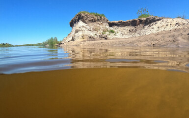 Desna River. Natural hulf-underwater landscape in Kiev Region at winter