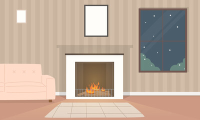 Home interior with fireplace on background