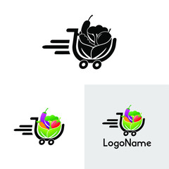 Grocery online logo. Supermarket delivery. Fresh food sign. Fast Shopping concept vector.