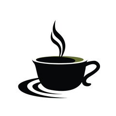 Silhouette of simple isometric coffee cup with saucer