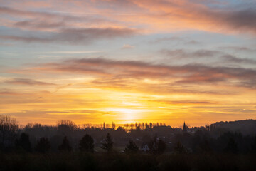 Morning with a church in the village