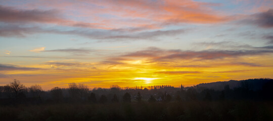 Obraz premium Morning with a church in the village