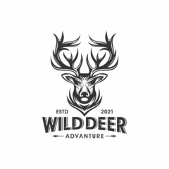 wild deer vintage logo design vector template