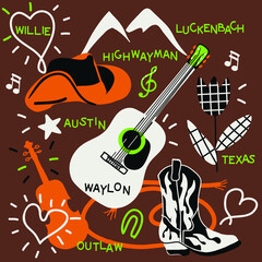 Naklejka premium country music pattern with guitar