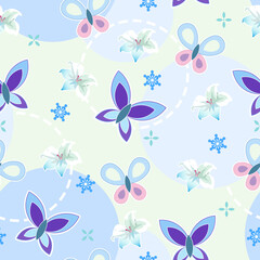 Fototapeta na wymiar Seamless pattern with butterfly illustration. Design for print screen backdrop, Fabric, and tile wallpaper.