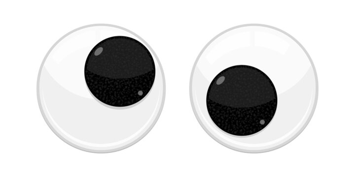 Googly eyes are small plastic craft supplies used to imitate eyeballs  isolated on white background., Stock image