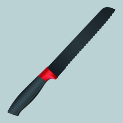 realistic kitchen bread knife isolated on grey, Vector illustration, chef knife, Cutlery icon set, bread Knife