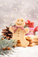 Gingerbread man cookie and christmas decoration. - 474615795