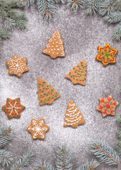 Various cookies are on snowy grey surface - 474615796