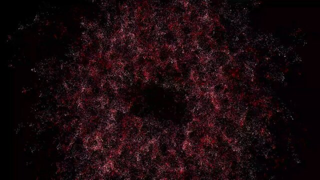 explosion of colored particles on a dark background, animation of the explosion and gravity