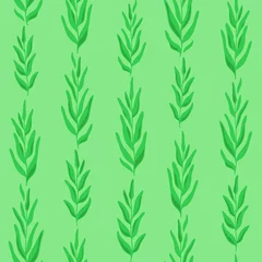 Photo sur Plexiglas Vert Modèle sans couture vert avec des herbes. Couleurs vertes à la mode. Brindilles d& 39 impression dessinées à la main avec des feuilles. Ornement floral de lignes verticales de feuilles. Fond décoratif pour textile, tissu, papier peint. Vecteur.